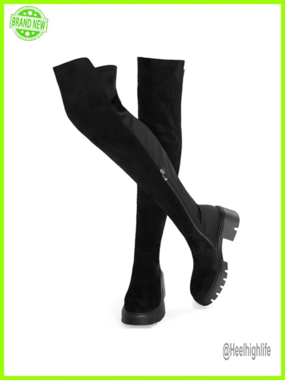 Suede Over the Knee Boots Chunky Heel Platform Stretch Zip